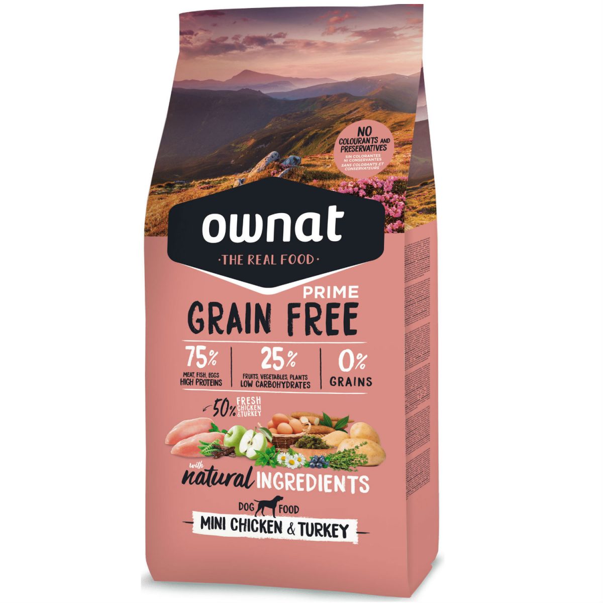 ownat prime grain free mini adulto chicken e turkey