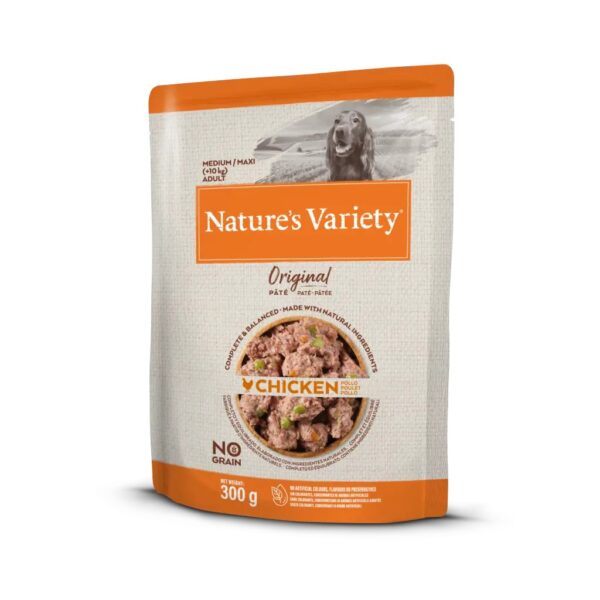 nature's variety dog wet original no grain medium maxi frango patê 300gr