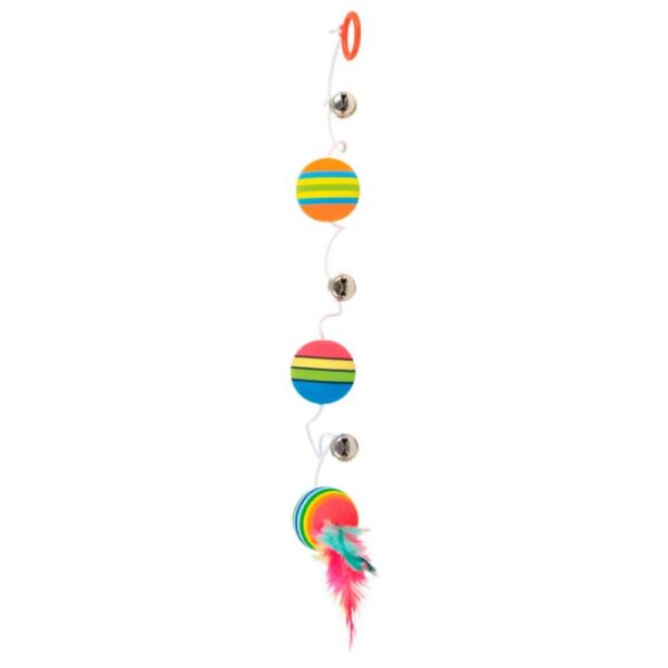 brinquedo de gato trixie três bolas arco íris com elastico penas e guizo