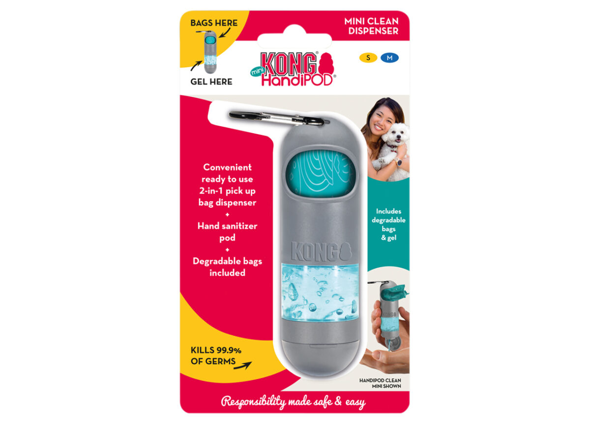 kong handipod mini dispensador sacos excrementos + gel limpeza