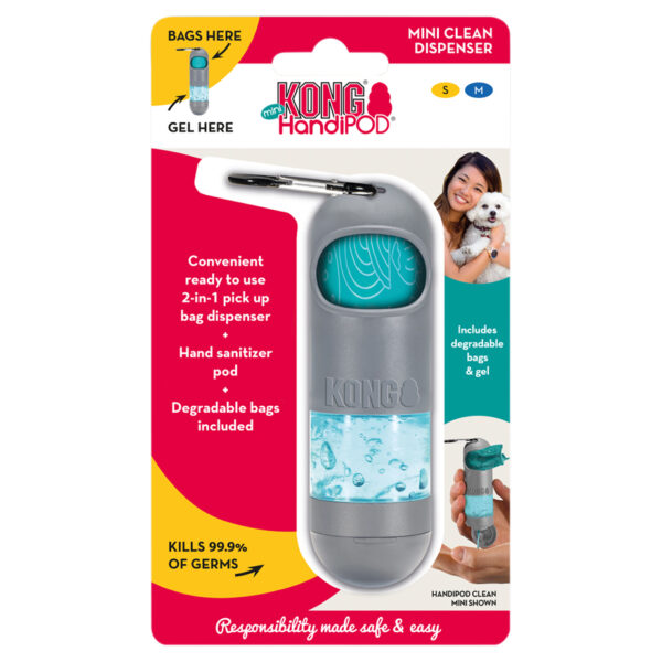 kong handipod mini dispensador sacos excrementos + gel limpeza