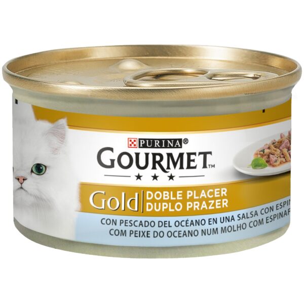 gourmet gols duplo prazer com peixe do oceano e espinafres 85gr purina
