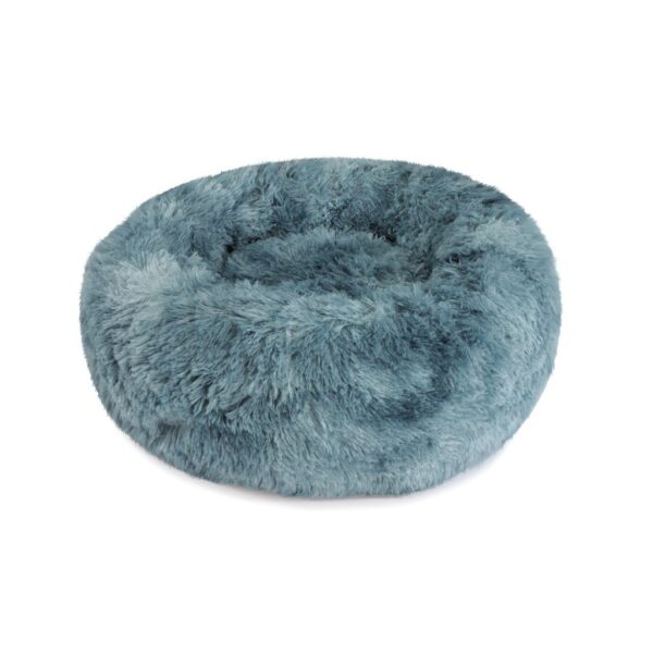 cama redonda pelo comprido azul camon