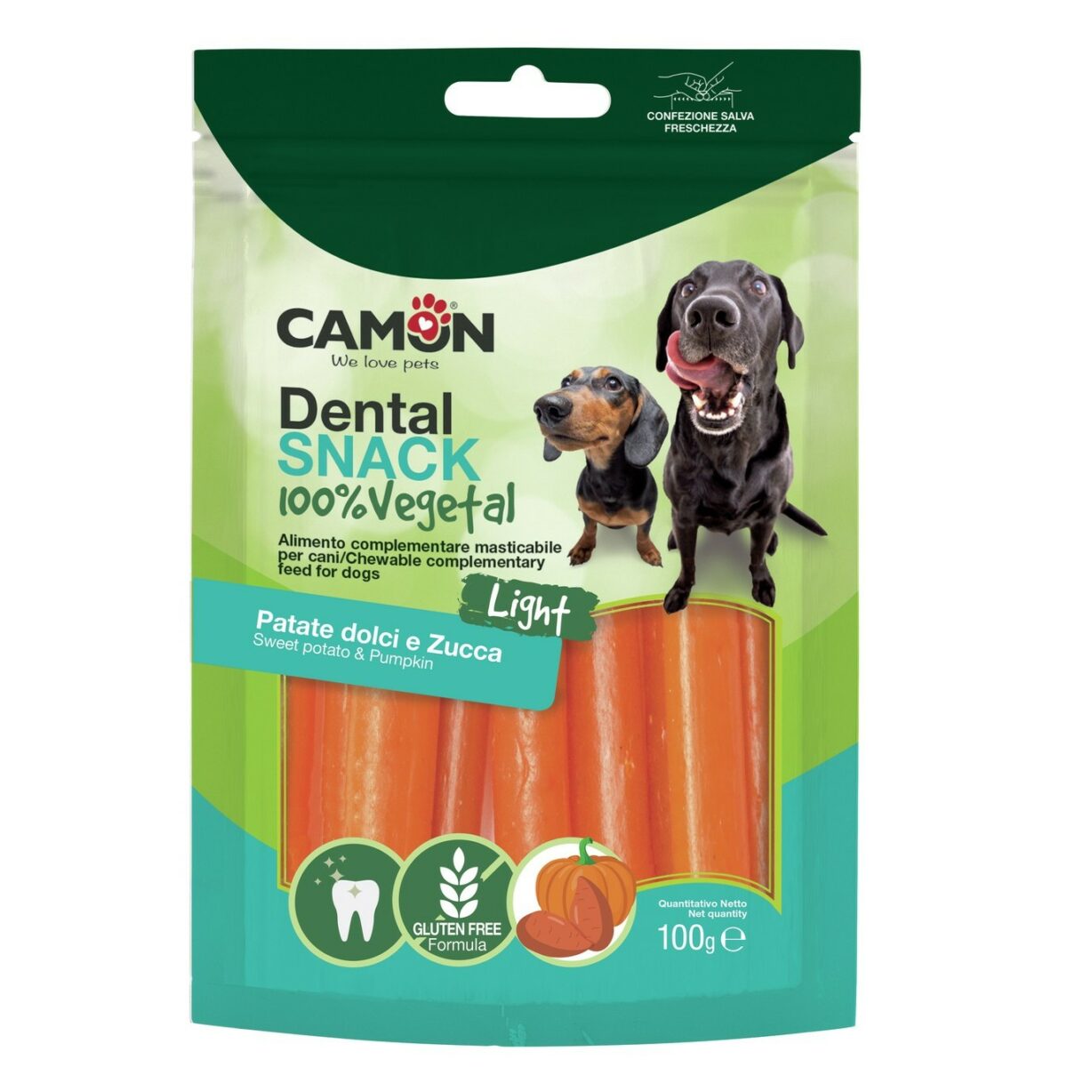 camon snack 100% vegetais sem gluten sem corantes batata doce e cenoura cão wepet