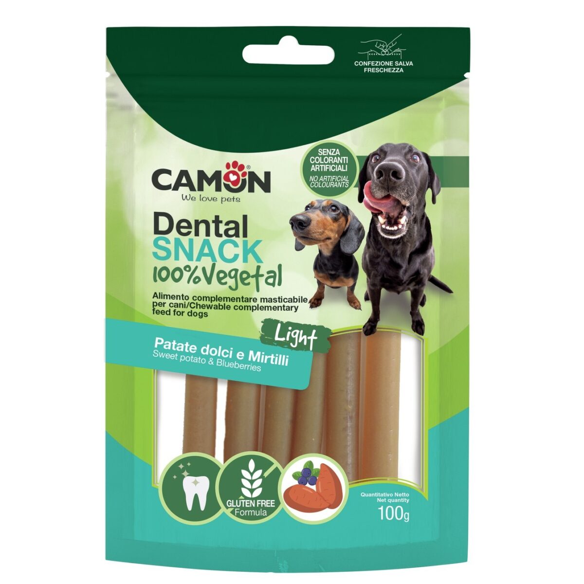 AE328 wepet snack camon 100% vegetais cão batata doce e mirtilos 100gr