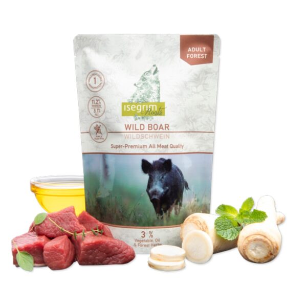 "ISEGRIM" ROOTS - MONOPROTEÍNA DE JAVALI, ÓLEO DE LINHAÇA E ERVAS AROMÁTICAS 410gr WEPET CÃO