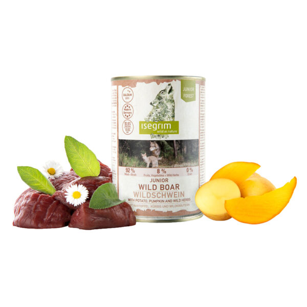 "ISEGRIM" JUNIOR - JAVALI COM BATATA, ABÓBORA E ERVAS 400GR WEPET DOG JUNIOR