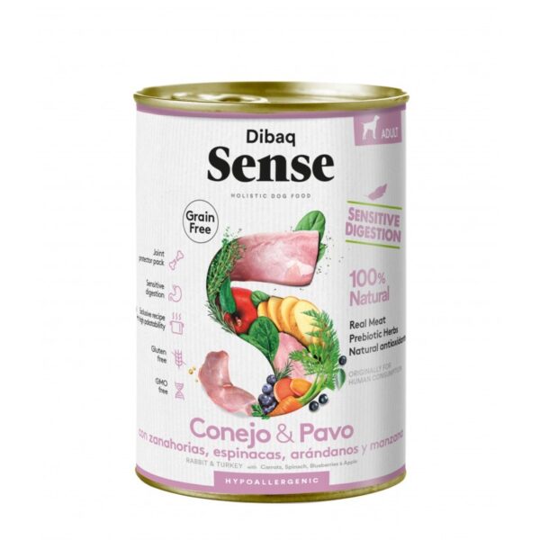 Dibaq Sense DOG Grain Free CONEJO & PAVO NUEVO 380gr wepet cão