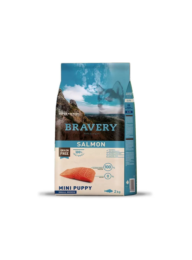 bravery-dog-puppy-mini-salmon-small-breeds-grain-free Bravery Puppy Grain Free Mini Salmon 2Kg - Image 1