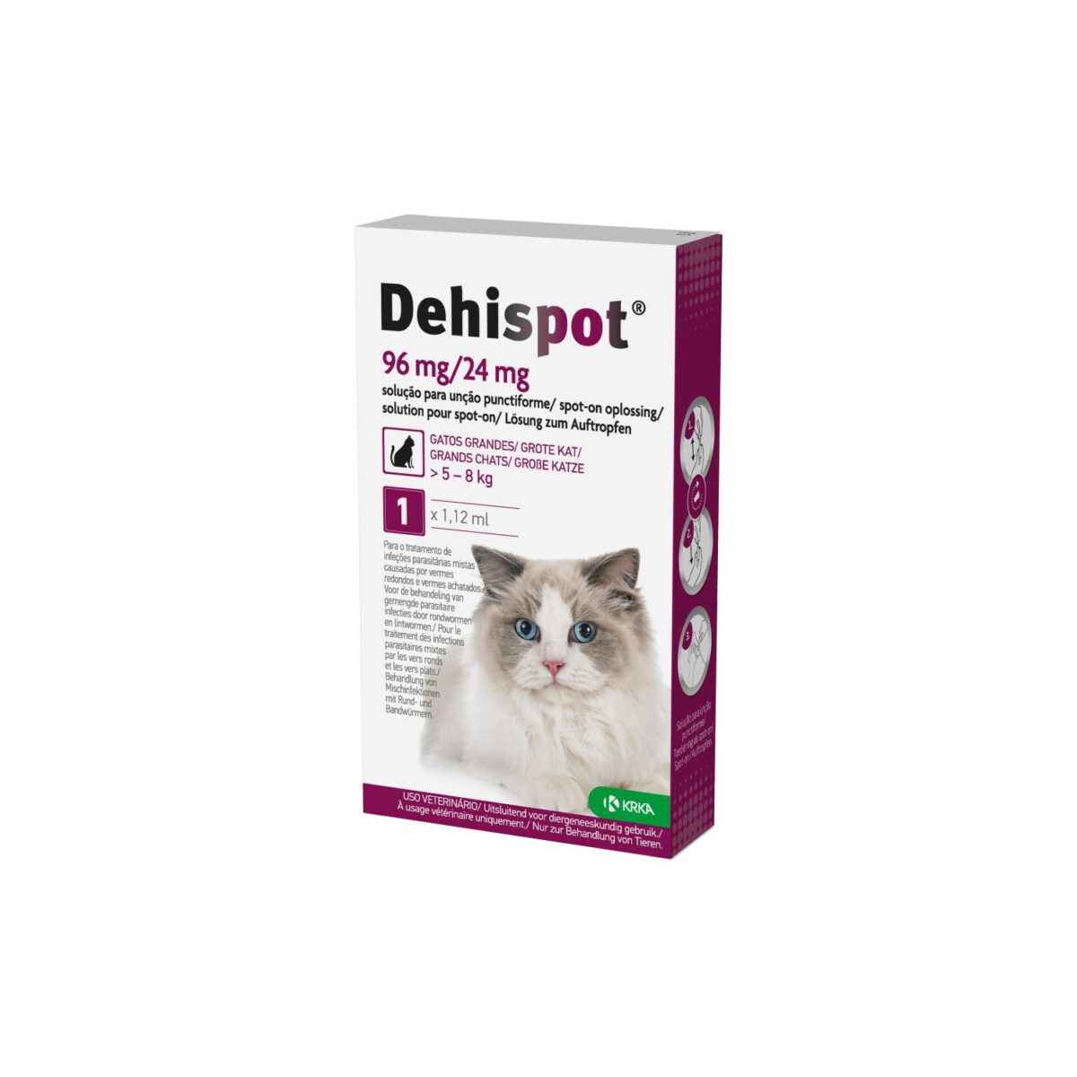 Pipeta Dehispot para parasitas internos para gato acima de 5 kg - KRKA DEHISPOT 96MG/24MG GATOS GRANDES 5-8KG 1PP WEPET